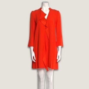 Proenza Schouler Orange Ruffle V Neck Mini Shift Dress Size 10 Cocktail Party
